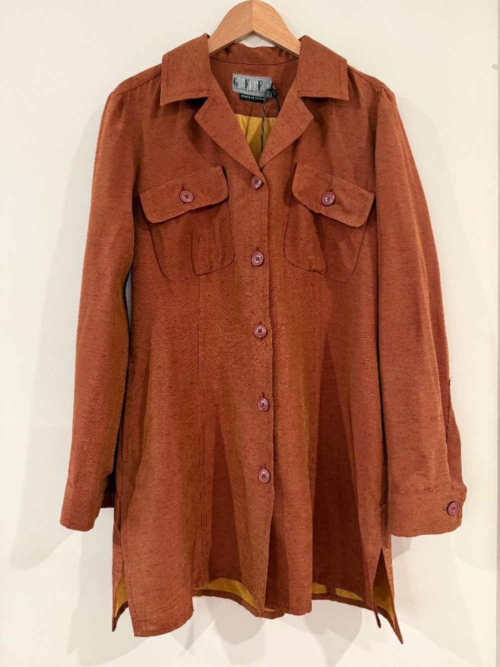 90s Gianfranco Ferre rust coloured long-sleeve jacket, made in Italy, US 8, NWT
